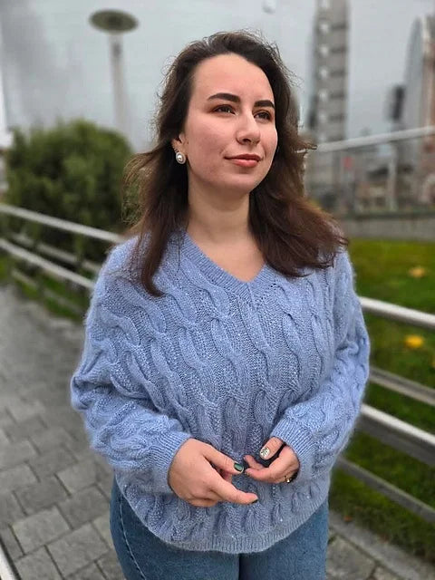 Cable V-Neck Sweater Knitting Pattern
