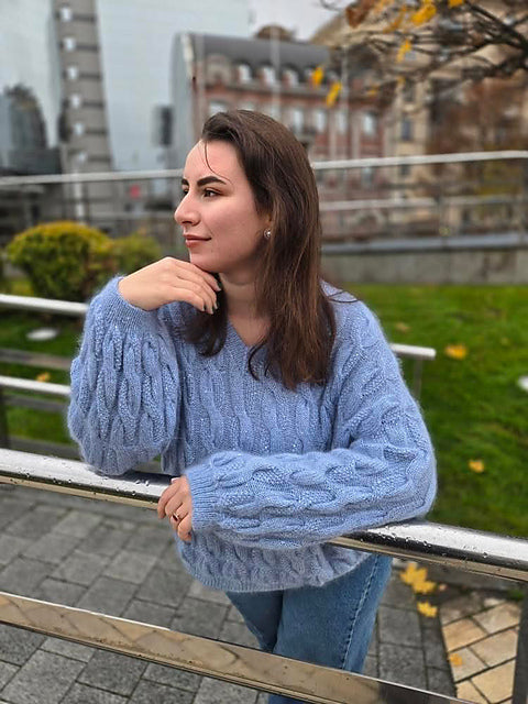 Cable V-Neck Sweater Knitting Pattern
