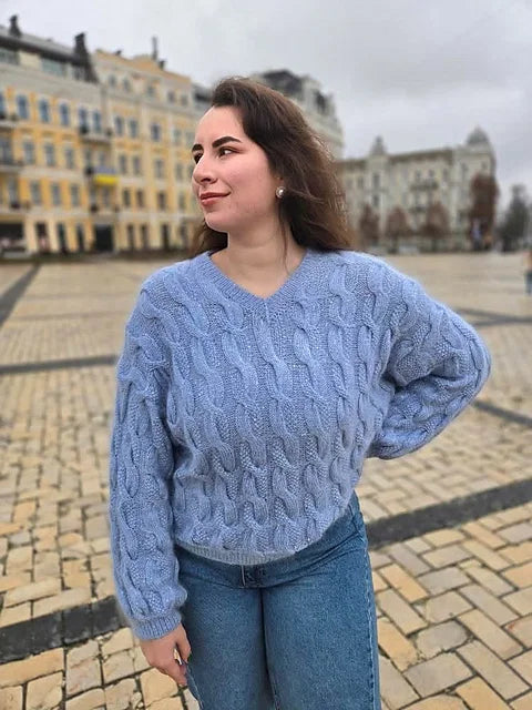 Cable V-Neck Sweater Knitting Pattern