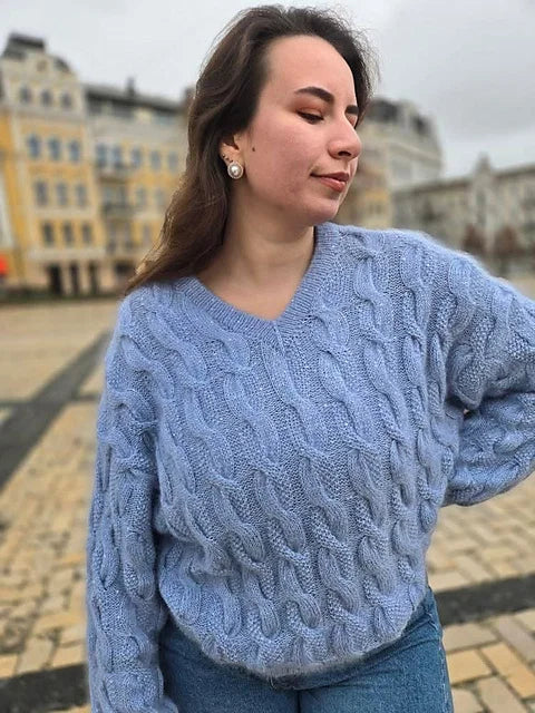 Cable V-Neck Sweater Knitting Pattern