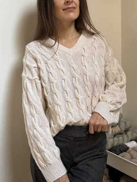 Cable V-Neck Sweater Knitting Pattern