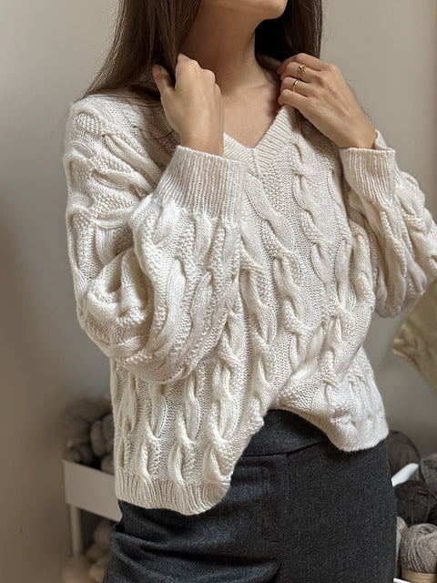 Cable V-Neck Sweater Knitting Pattern