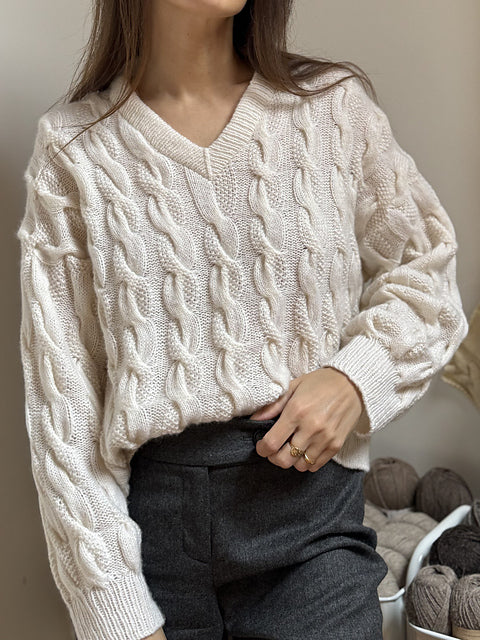 Cable V-Neck Sweater Knitting Pattern