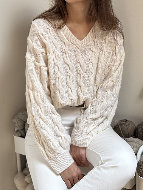 Cable V-Neck Sweater Knitting Pattern
