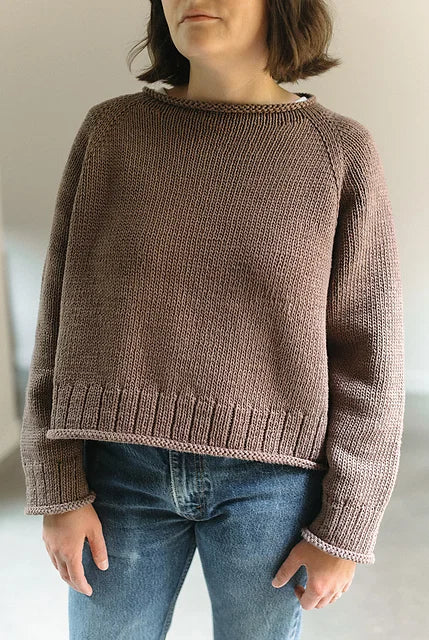 Boxy Rolled Sweater Knitting Pattern