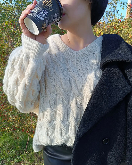 Cable V-Neck Sweater Knitting Pattern
