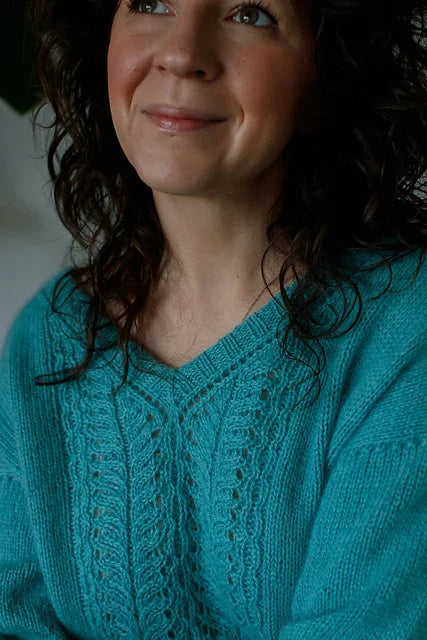 Lace V-Neck Sweater Knitting Pattern