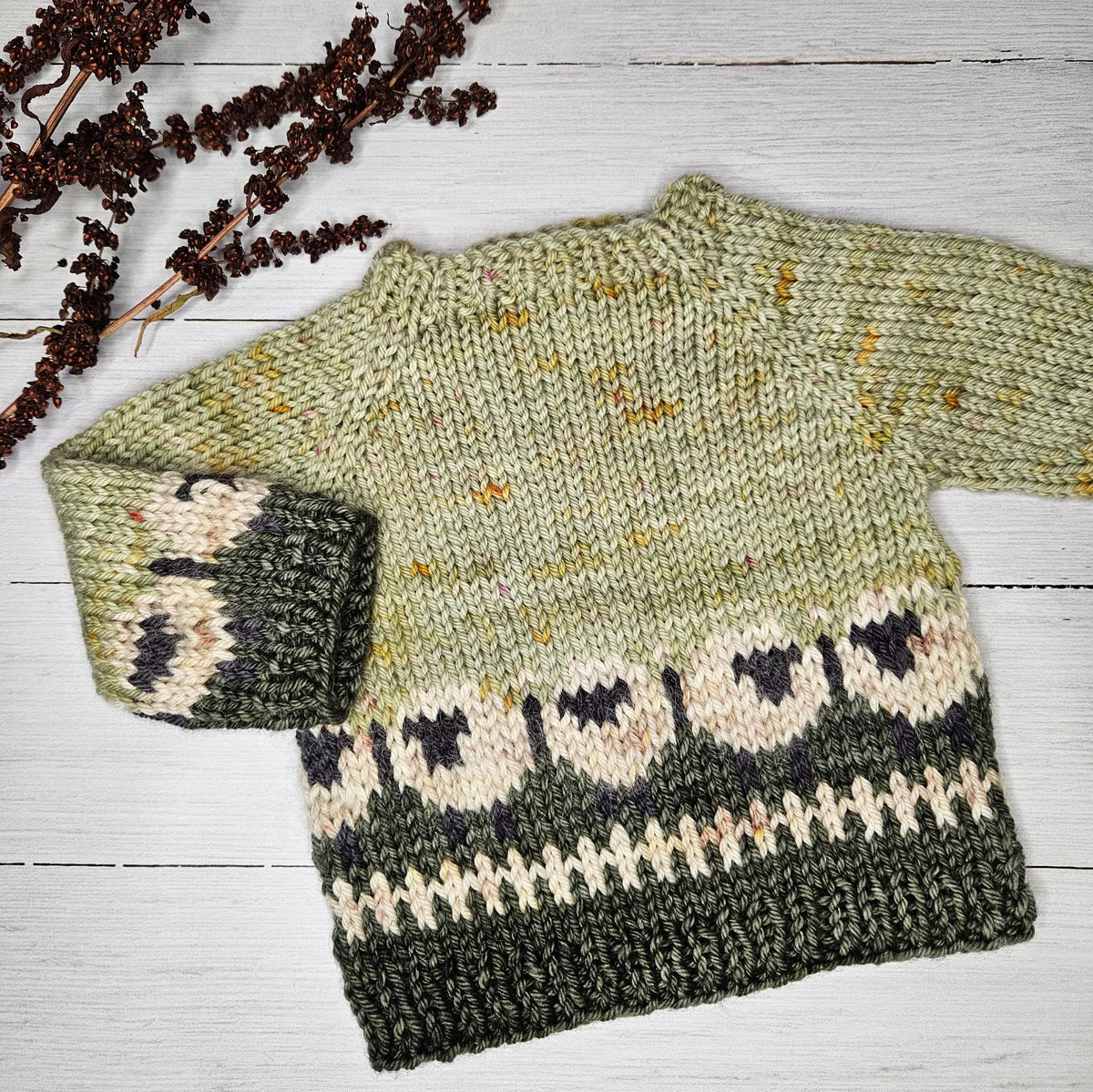 Sheep Motif Kids Sweater Knitting Pattern